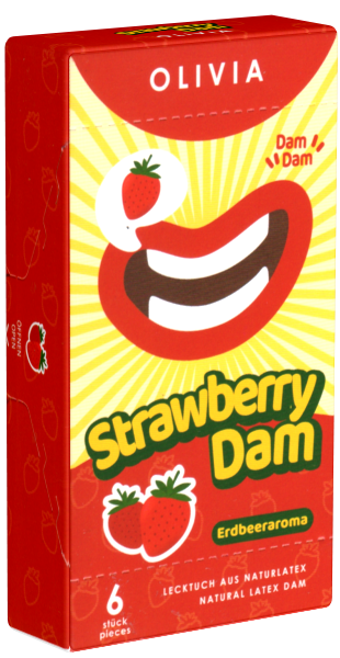 Olivia Dams: Strawberry – Červené latexové roušky pro orální sex (6 ks)