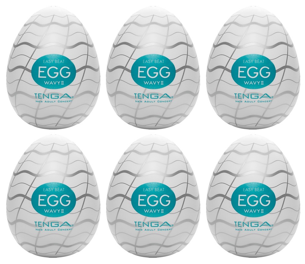 Tenga Egg Wavy II - balení 6 ks, inovativní masturbátor s vlnitou texturou.