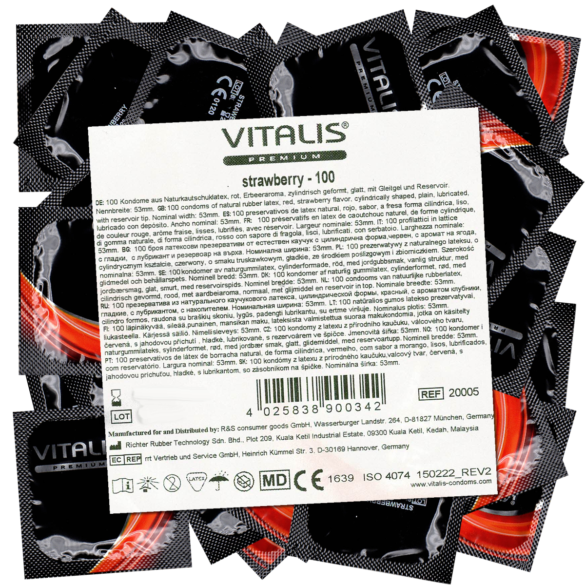 Vitalis Premium Bulk-Pack: Strawberry/Red, 100 condoms