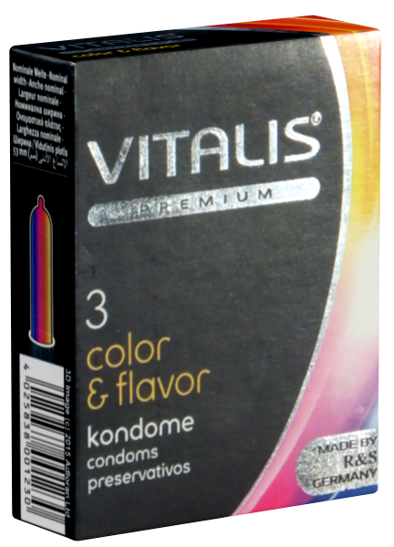 Vitalis Premium Single: Color & Flavour, 3 multi-colored condoms