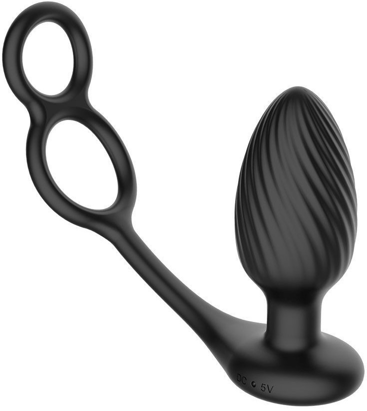 NEXUS - TORNADO Rotující anální kolík s kroužky na penis a varlata - černá barva