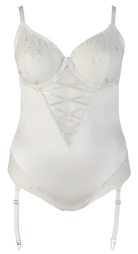 Plus size perleťově bílé body Suspenders od Cottelli