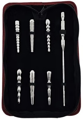 ROUGE Stainless Steel Penis Plug Set with Handle - prémiové erotické pomůcky