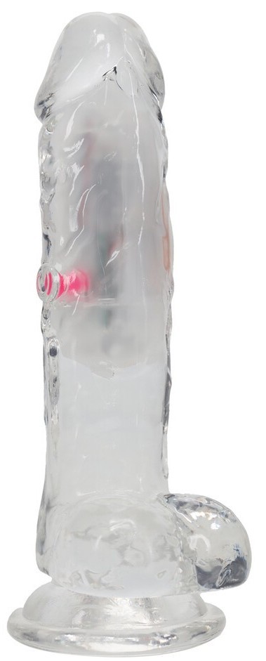 RealRock by Shots LED Vibrating Straight Cock with Balls – 6 / 15 cm – Transparent