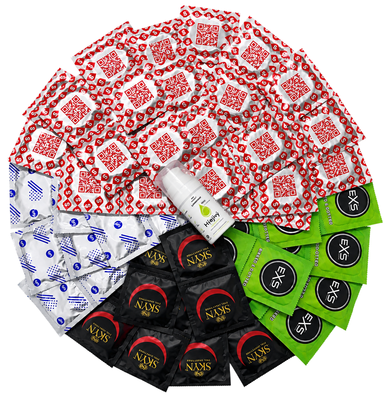 Sada vroubkovaných kondomů – Stimulation pack (72 ks) + SE hřejivý lubrikační gel 15 ml