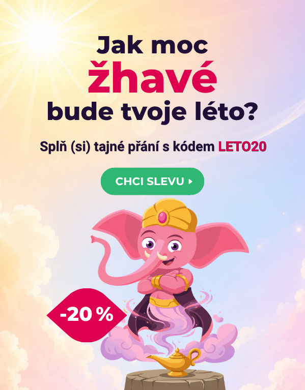 Léto plné radosti je tady. Využijte slevu 20 % s kódem LETO20 a splňte si svá tajná přání. Akce platí do 31. 8. 2026 na Růžovém slonovi.